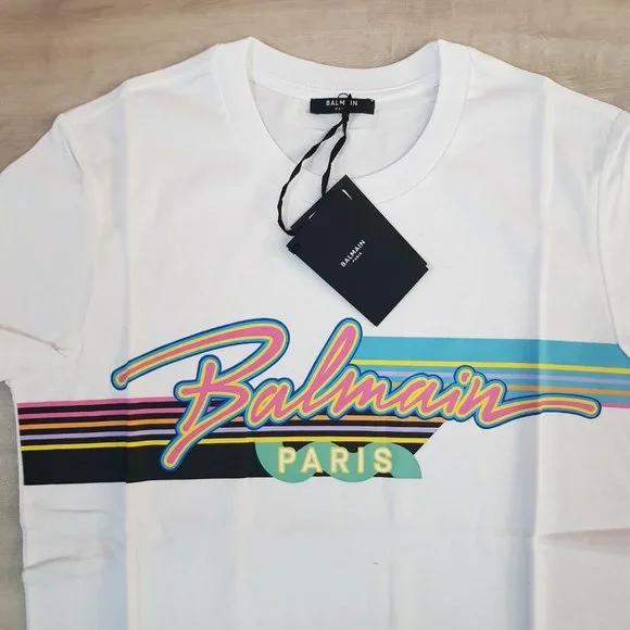 Balmain White T-Shirt With Logo Printed